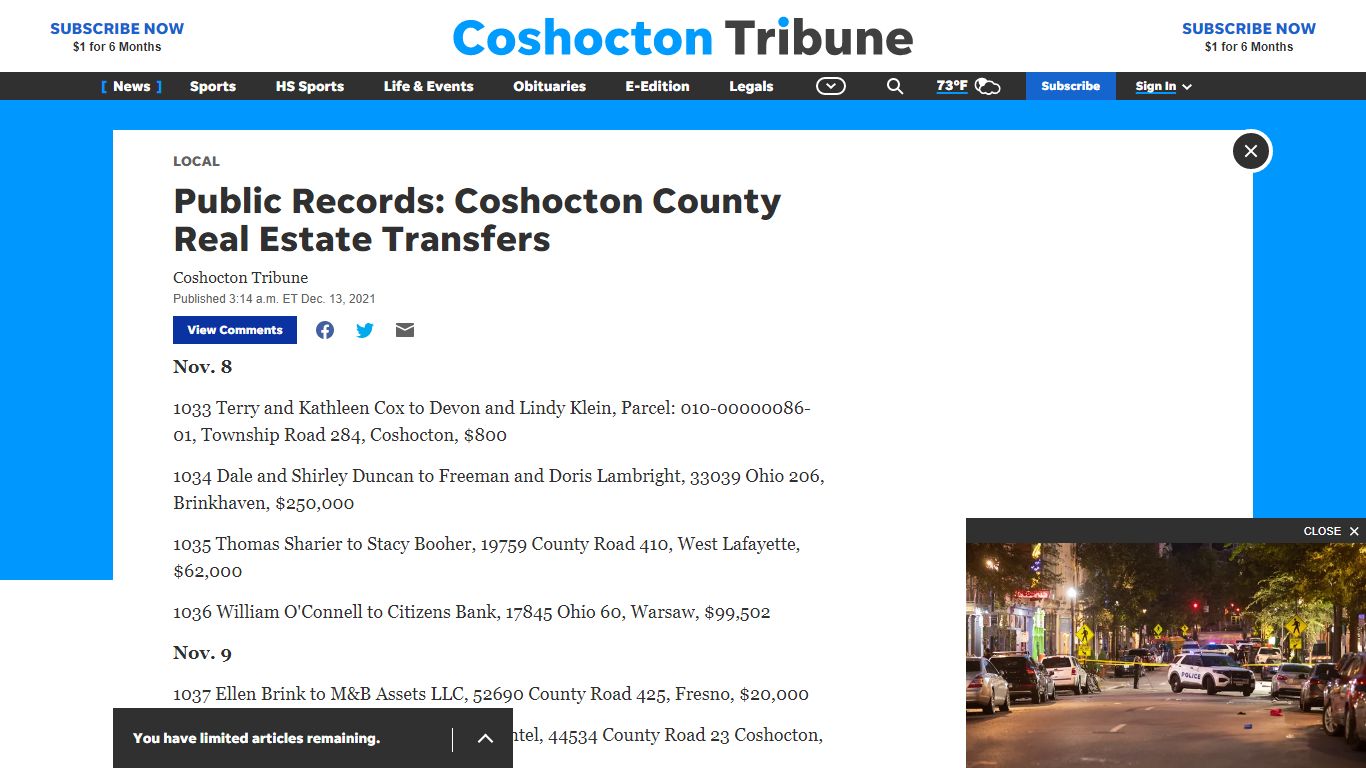 Public Records: Coshocton County Real Estate Transfers